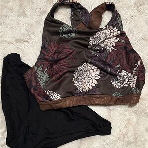 JoyLab Floral Bikini Set - Black and Brown